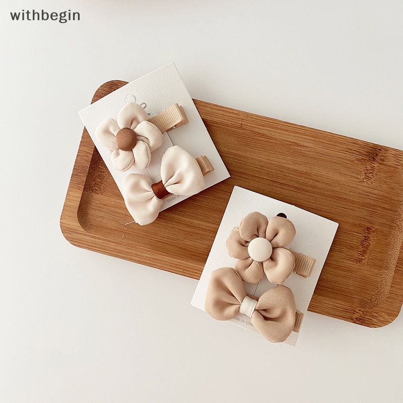 Set 4 / 2 Kẹp Tóc Nơ Hình Hoa Màu Hồng Ngọt Ngào Cho Bé Gái