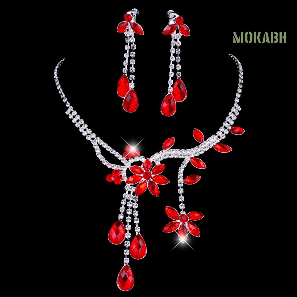 Bộ Vòng cổ + Bông Tai Đính Kim Cương Giả Hình Giọt Nước Sang Trọng Cho Nữ