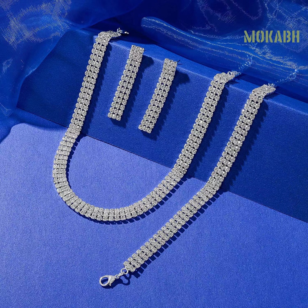 1 Bộ Vòng cổ + Bông Tai + Vòng Tay Đính Đá Lấp Lánh Tùy Chỉnh Sang Trọng Thời Trang Cho Nữ