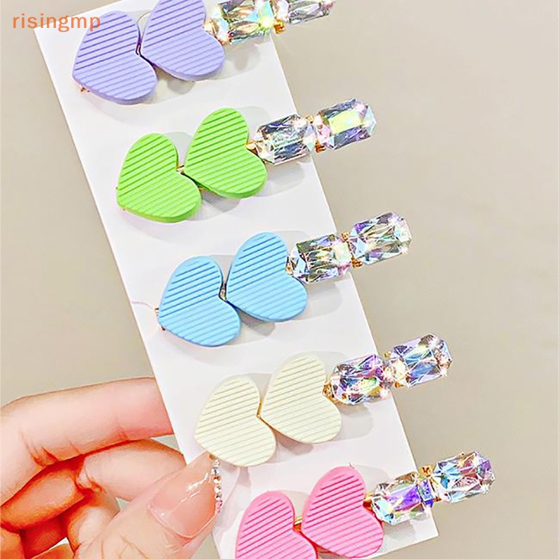 Kẹp Tóc Đính Đá Trái Tim Nhiều Màu Sắc Dễ Thương Phong Cách Hàn Quốc Cho Nữ