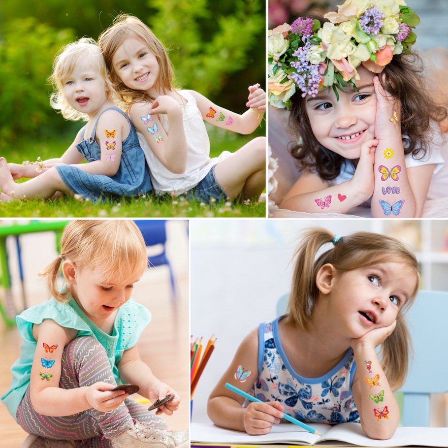 Hình Xăm Dán Tạm Thời Họa Tiết Hoa Và Bướm Dễ Thương Chống Thấm Nước Cho Bé Gái