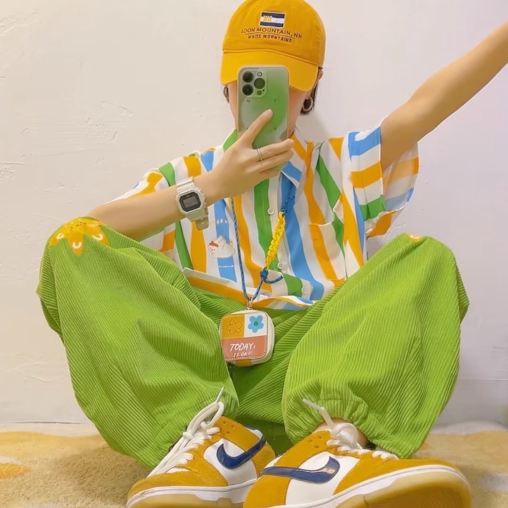 Maolijun Áo Sơ Mi Chiffon Tay Ngắn Kẻ Sọc In Hoa Tươi Tắn Mùa Hè Cho Thanh Thiếu Niên Mỹ