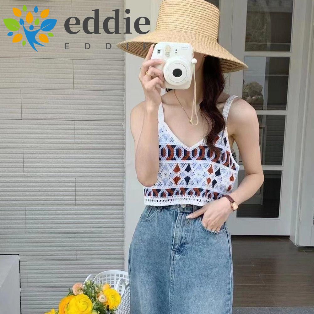 Áo Croptop Dệt Kim Không Tay Dáng Rộng In Hoa 26Eddie Phong Cách Hàn Quốc Cho Nữ