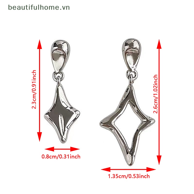 [beautifulhome] Bông Tai Ngôi Sao Rỗng Không Đối Xứng Thời Trang Đơn Giản Cá Tính Bốn Mùa Bạc Trang Sức [beauty]