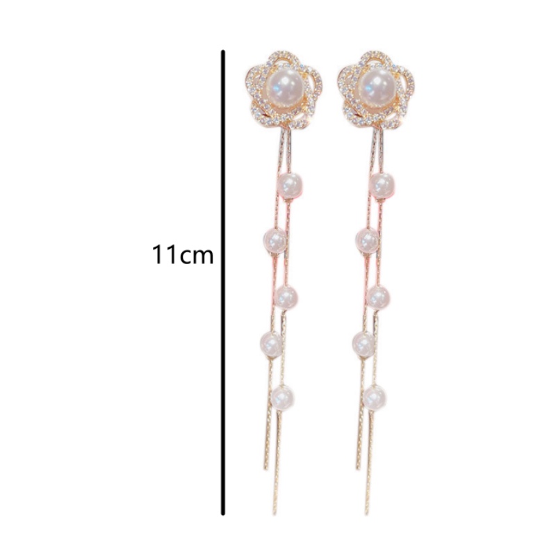 Bông Tai Dáng Dài Hình Hoa Đính Đá Pha Lê Thời Trang Hàn Quốc Cho Nữ