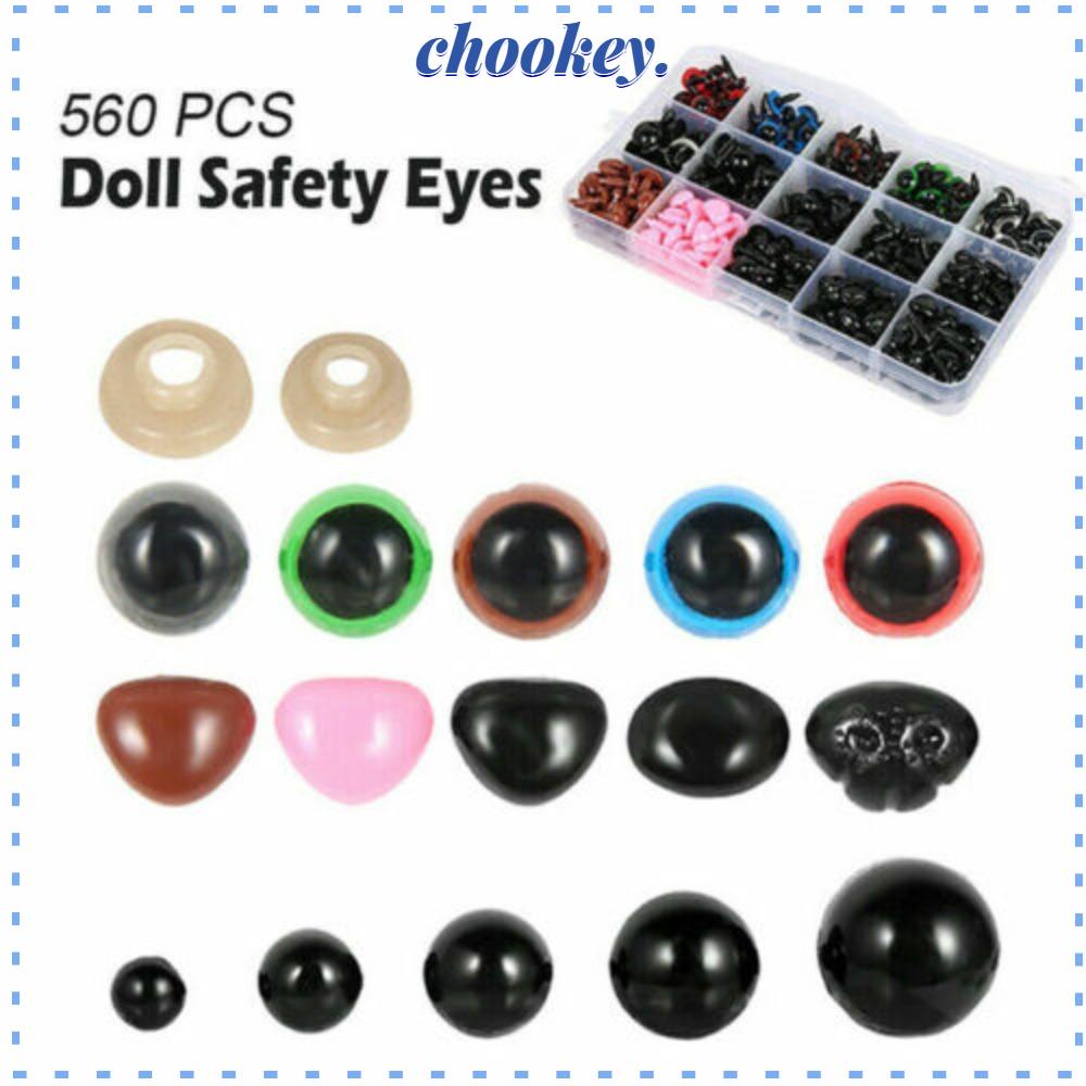 CHOOKEY Bộ 560 Phụ Kiện Mắt Mũi Và Vòng Đệm Bằng Nhựa Màu Đen Cho Búp Bê