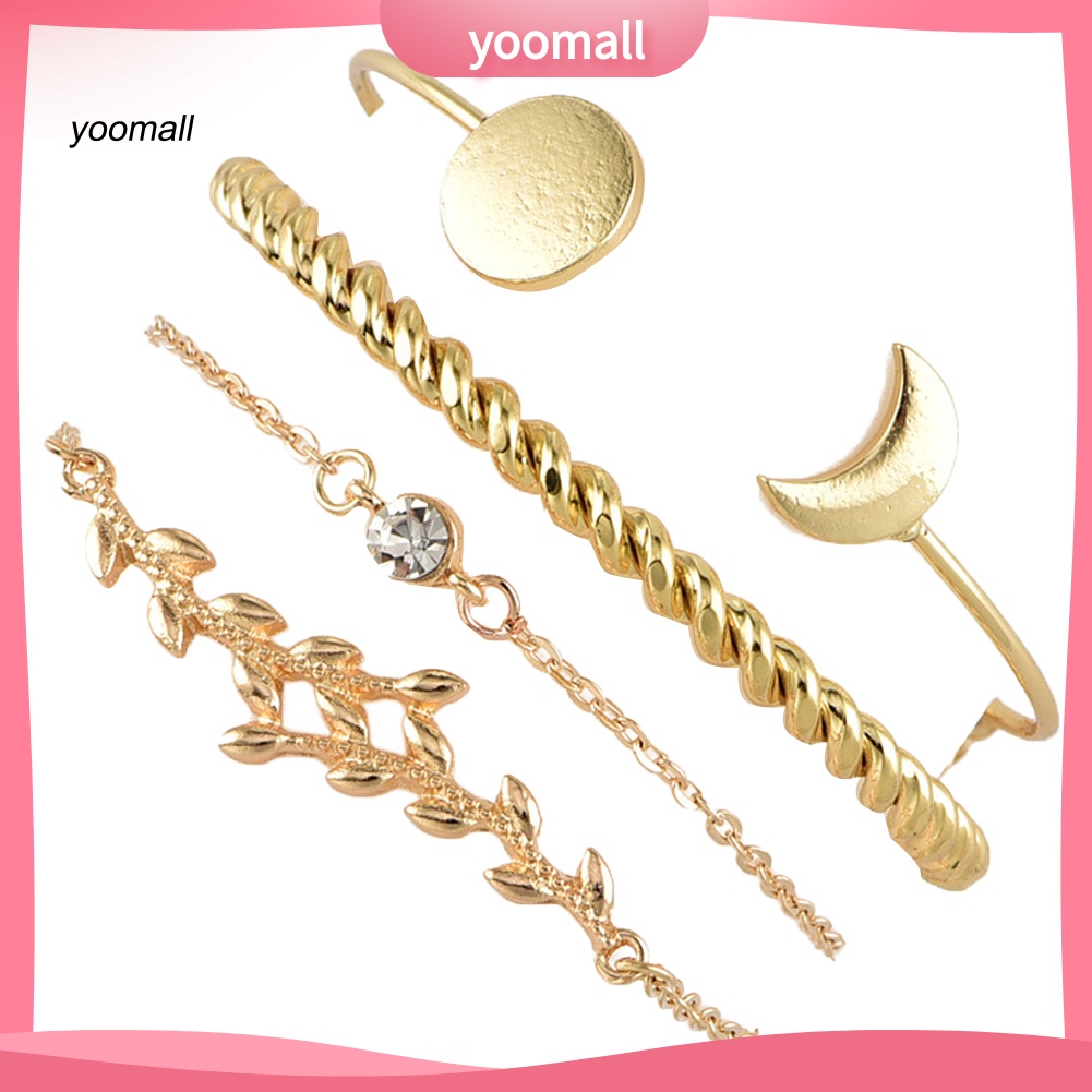 Set 4 Vòng Tay Hở Hình Mặt Trăng / Chiếc Lá Thời Trang Cho Nữ