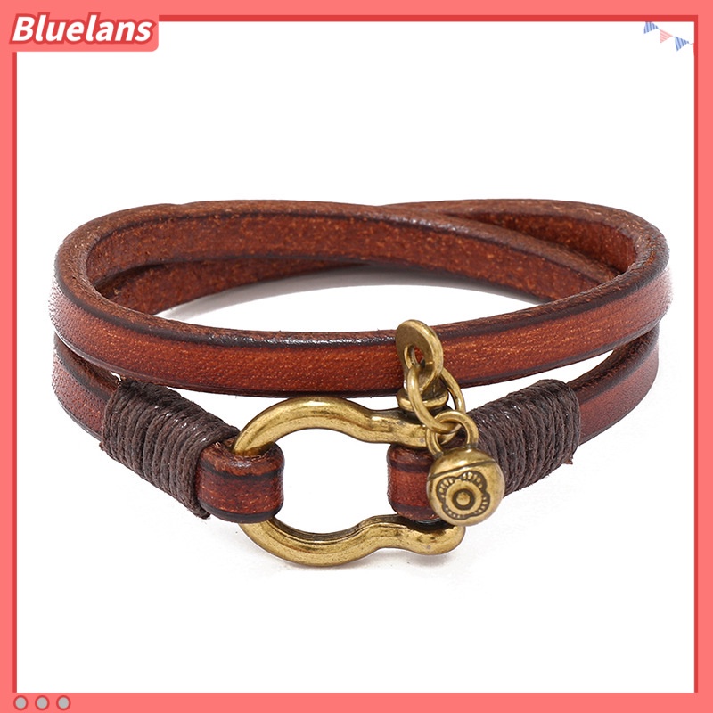 [BLS] Vòng Đeo Tay Da Hai Vòng Khóa Ngựa Đơn Giản Sáng Tạo Kiểu Âu Mỹ Cổ Điển Dành Cho Nam