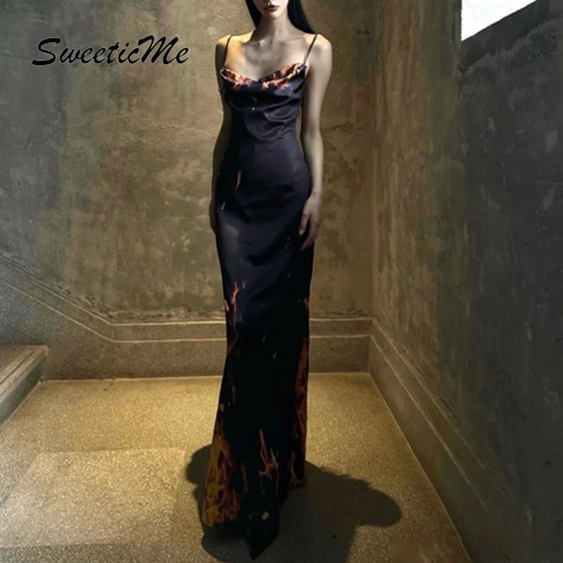 Đầm Dài Không Tay Hở Lưng Dáng Ôm In Họa Tiết Thời Trang 2023 Cho Nữ