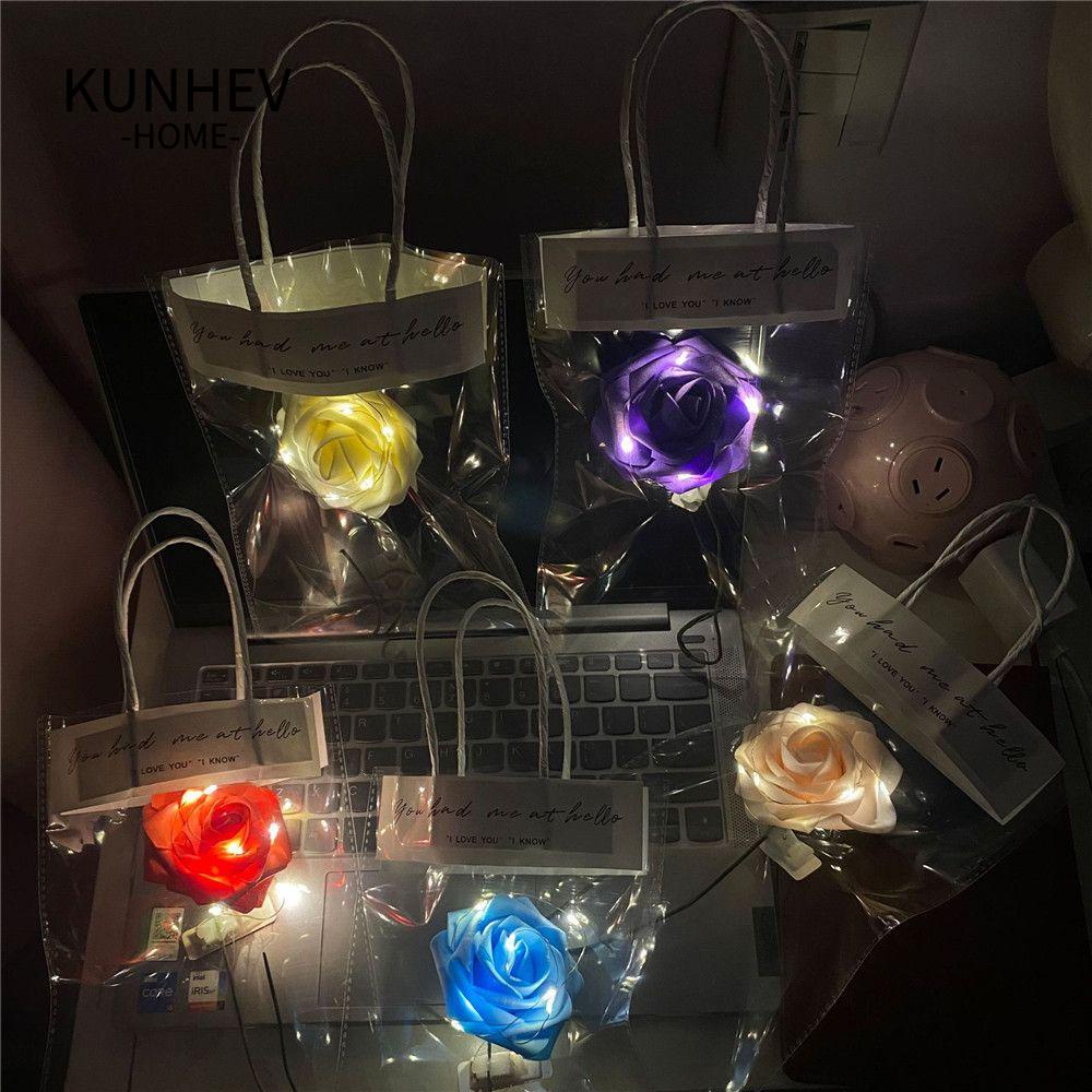 KUNHEV Đèn LED Hình Hoa Hồng Phát Sáng Ấm Áp Lãng Mạn Kèm Túi Đựng