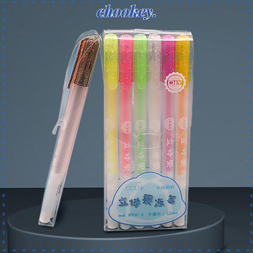 CHOOKEY Set 6 Bút Gel Dạng Nhấn Họa Tiết Hoạt Hình 3D