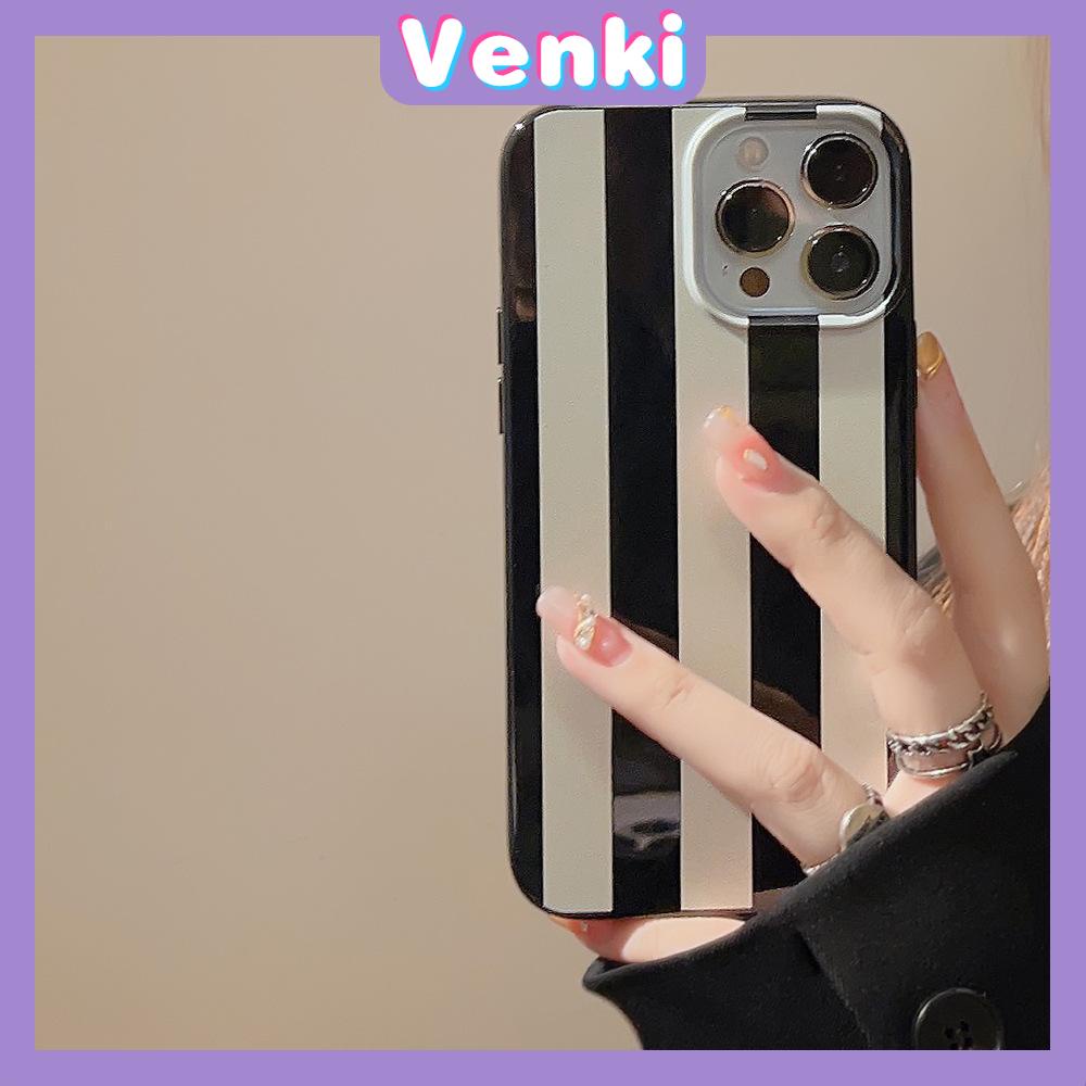 VENKI - Dành Cho iPhone 11 Ốp Lưng iPhone Đen Bóng TPU Mềm Chống Sốc Bảo Vệ Camera Sọc Đen Trắng Đơn Giản Tương Thích Với iPhone 14 13 Pro max 12 Pro Max xr xs max 7 8