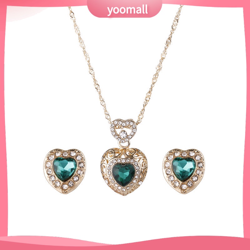 Bộ Vòng cổ + Bông Tai Đính Kim Cương Nhân Tạo Cho Nữ