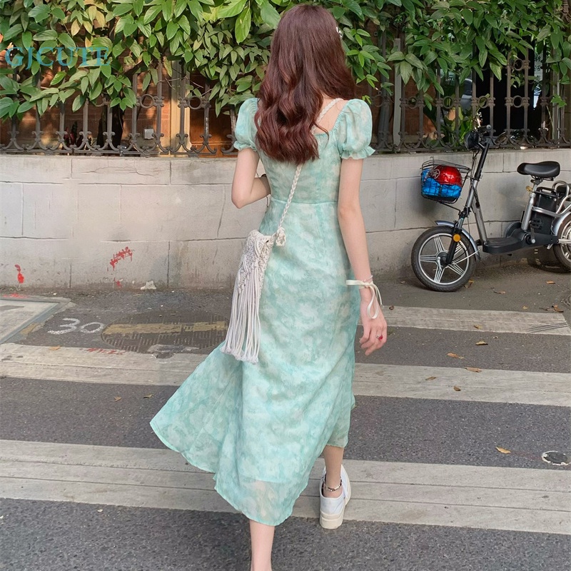 Đầm Midi Màu Nhuộm Tay Ngắn Thanh Lịch Thời Trang Mùa Hè Cho Nữ