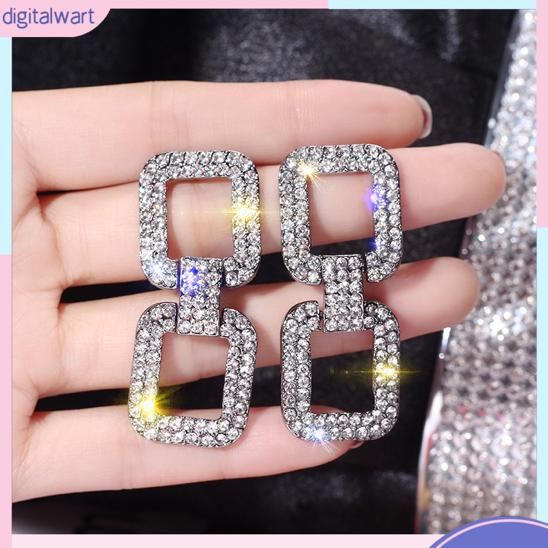 Khuyên Tai Dáng Dài Đính Đá Hình Vuông Cá Tính