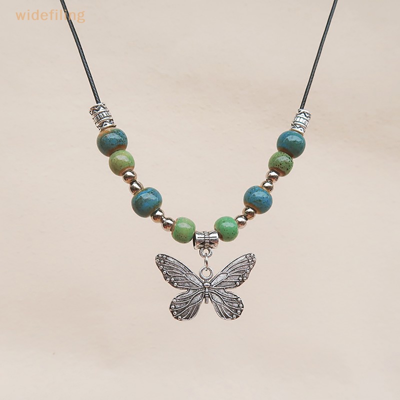 Vòng cổ Mặt Hình Bướm Bằng Gốm Phong Cách Bohemian Cổ Điển