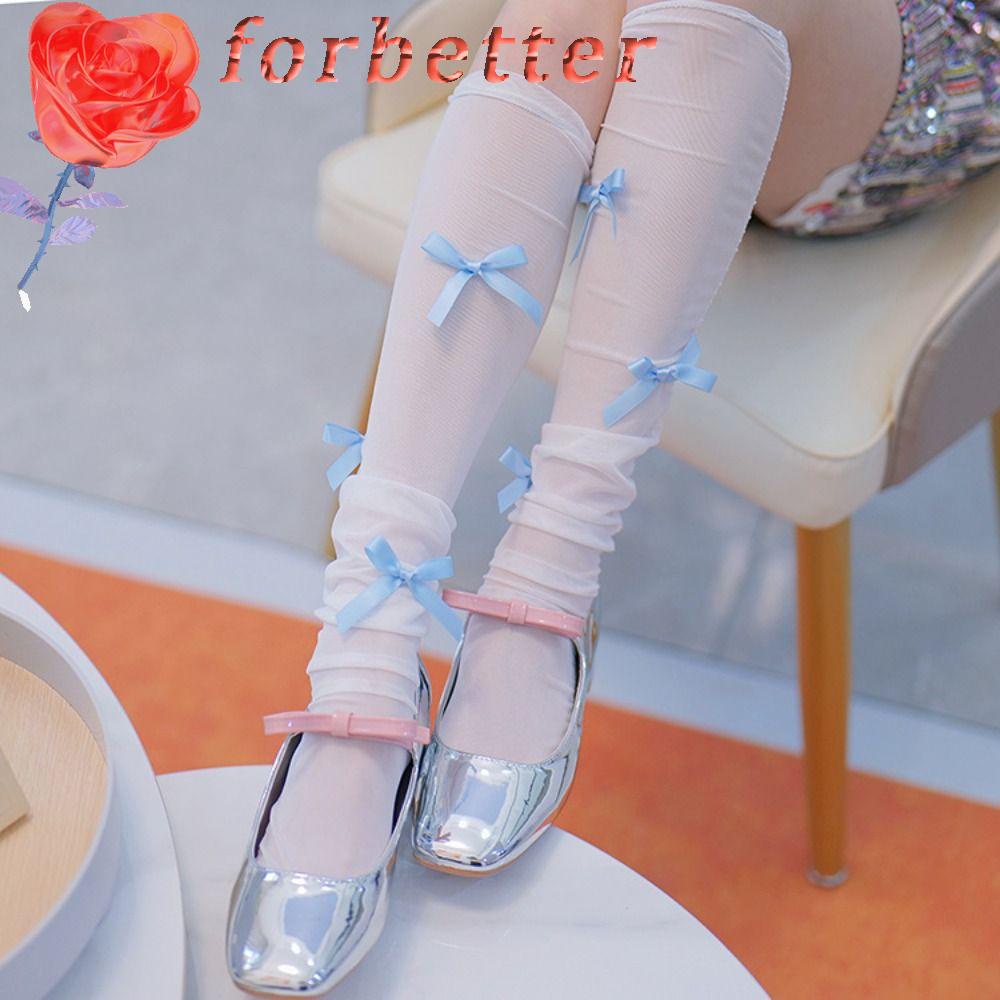 FORBETTER Vớ Múa Ba Lê Mỏng Mềm Mại Đính Nơ Ruy Băng Dễ Thương Thời Trang Mùa Hè Cho Nữ Y2K