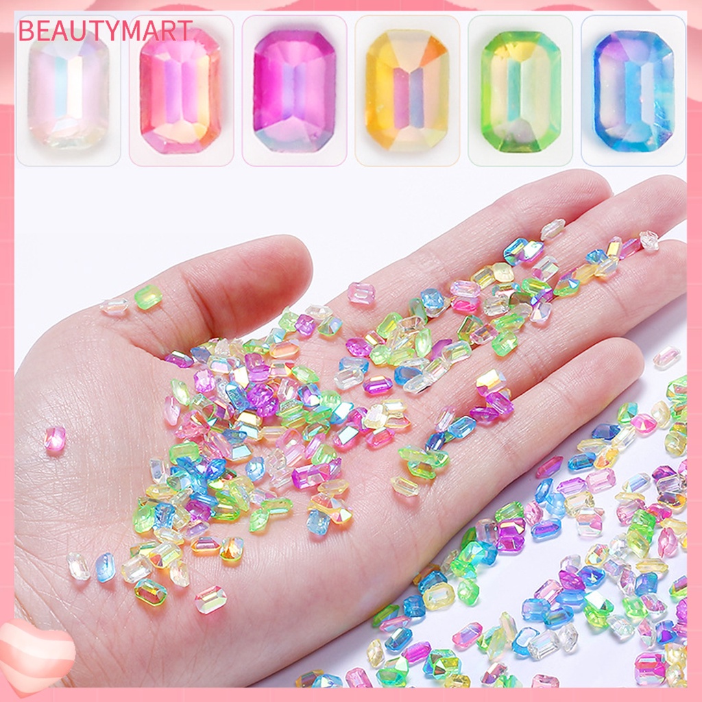 Set 100 Hạt Đá Vuông Dẹp 3D Nhiều Màu Gắn Trang Trí Móng Tay Nghệ Thuật