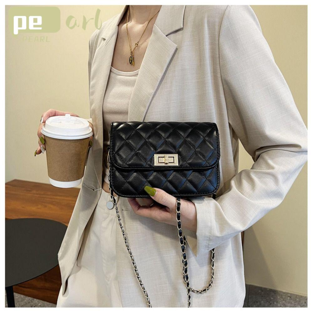 Túi Đeo Chéo Hình Vuông Nhỏ Màu Trơn Đính Ngọc Trai Thời Trang Cho Nữ