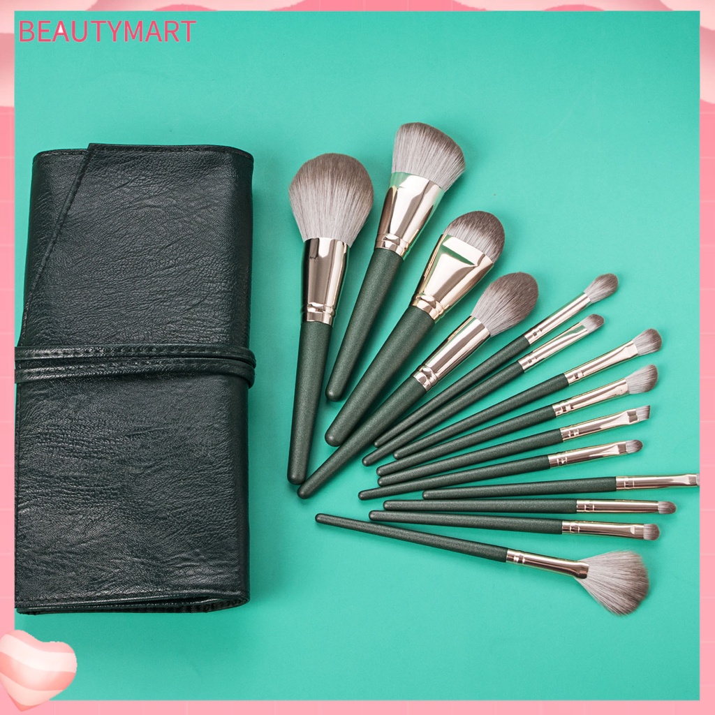 Set 14 Cọ Trang Điểm Ống Màu Xanh Lá Trọng Lượng Nhẹ Dễ Vệ Sinh An Toàn Cho Nữ