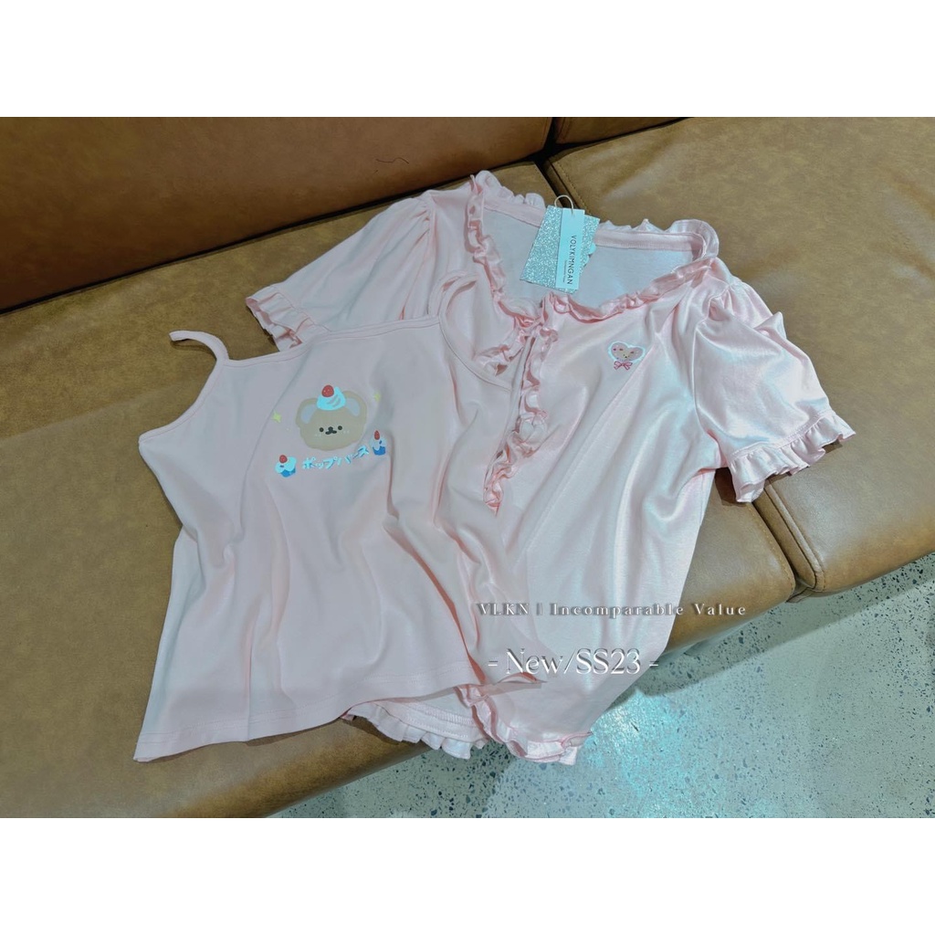 Set áo 2s gấu kèm khoác viền bèo