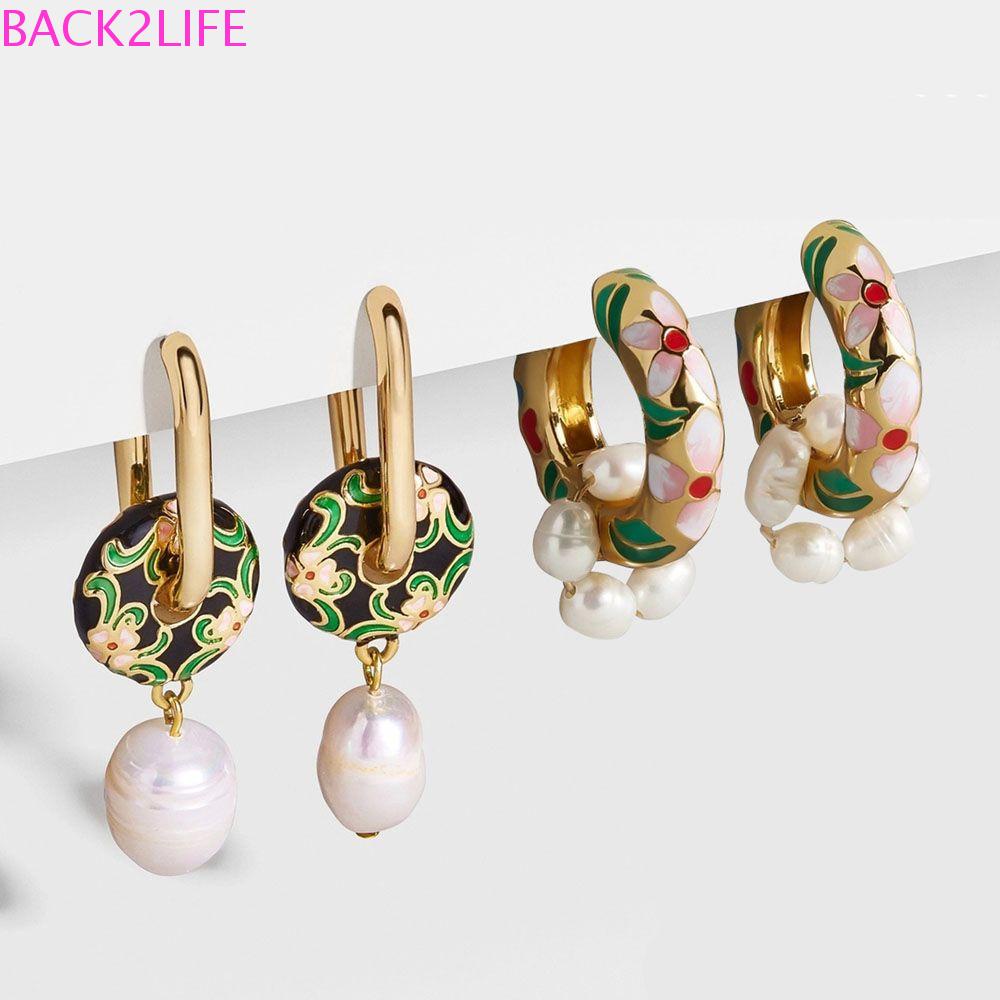 BACK2LIFE Đôi Khuyên Tai HìNh TròN PhốI Hoa ThờI Trang Cho Nữ