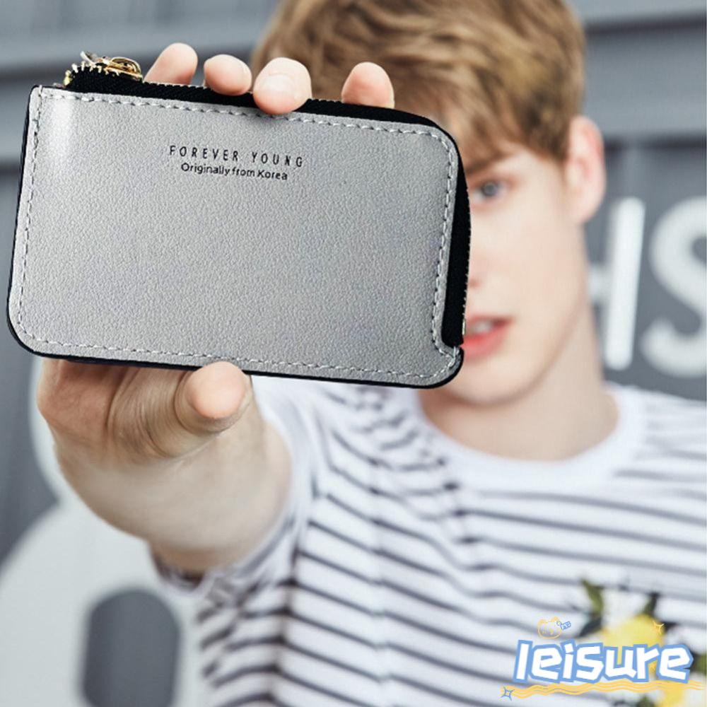 LEISURE Ví Da PU Đựng Tiền Xu Phối Khóa Kéo Cá Tính Cho Nam