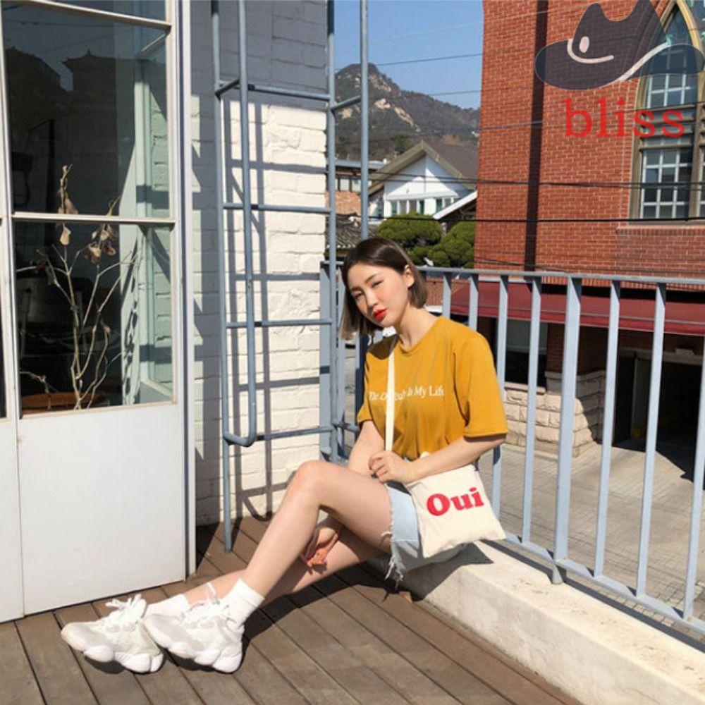 Túi Đeo Vai / Đeo Chéo Vải Canvas In Chữ Có Khóa Kéo Thời Trang