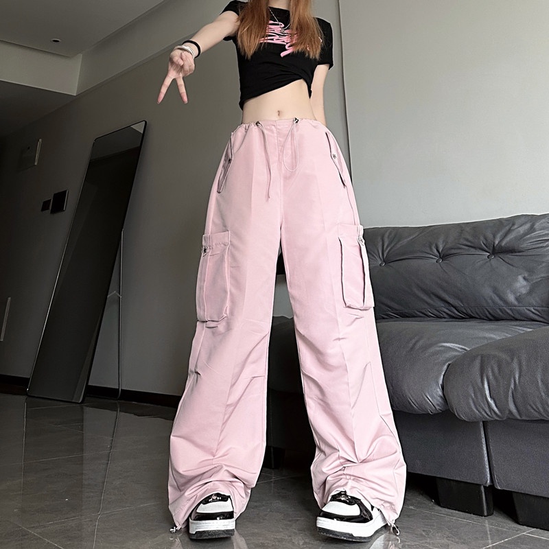 SUXI High-waist Overalls Summer Drawstring Casual Wide Leg Pants for Women
