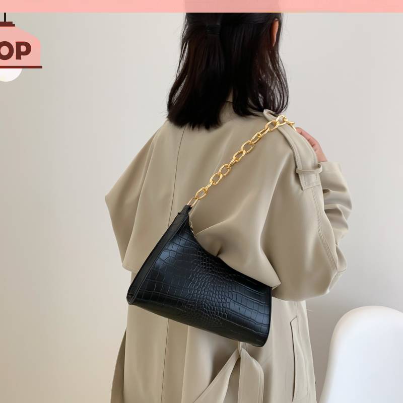 Túi Đeo Vai Họa Tiết Da Cá Sấu Phối Dây Xích Thời Trang Sang Trọng Cho Nữ