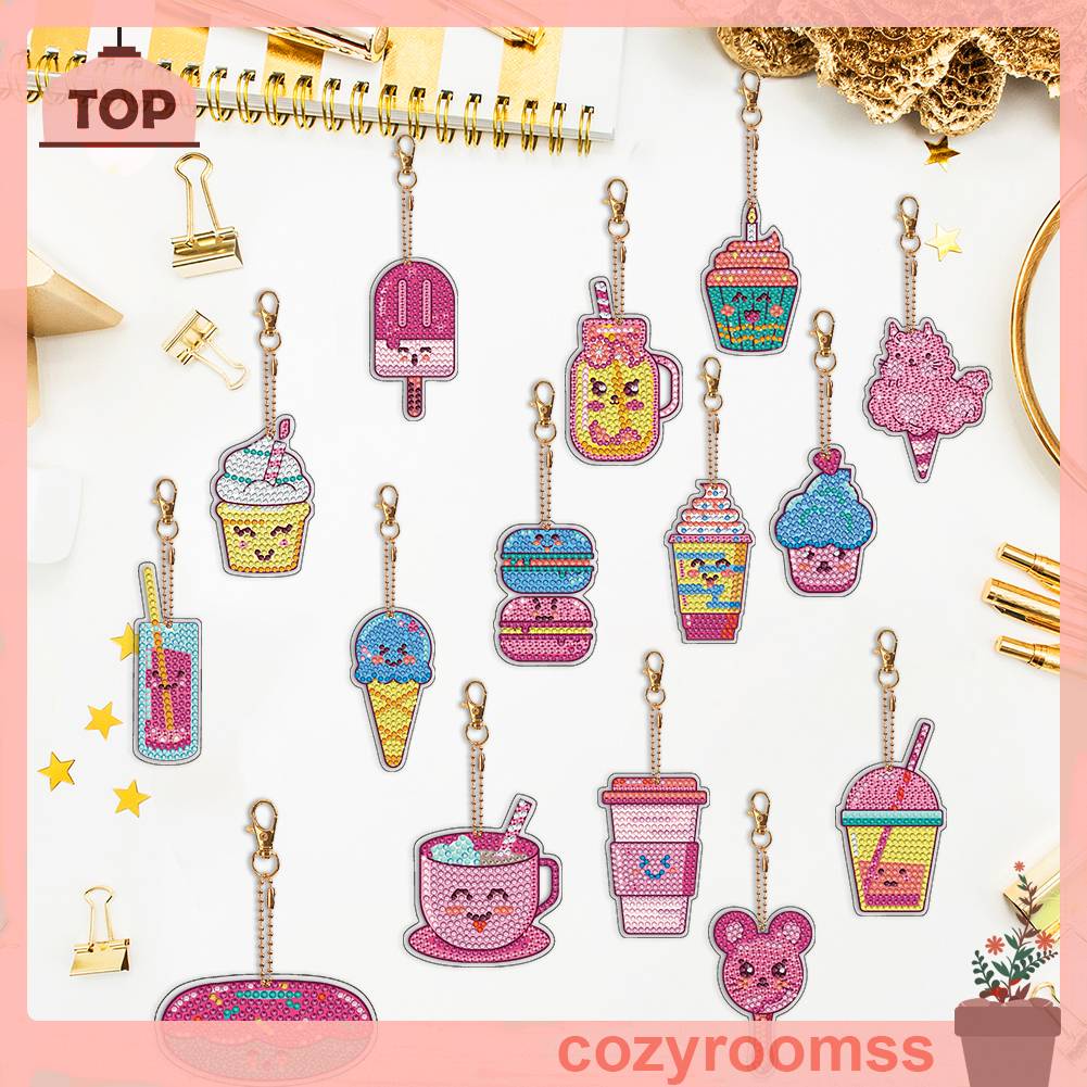 Bộ 15 Cái Móc Khóa 5D DIY Hình Gấu Trúc Kim Cương