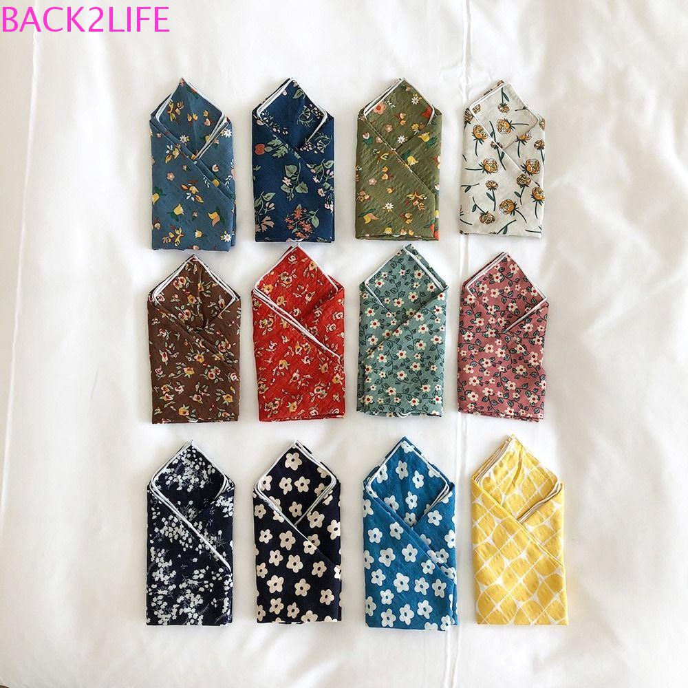 BACK2LIFE Khăn Choàng Cổ Hình Vuông Vải Cotton Lanh In Họa Tiết Đơn Giản Thời Trang Cho Nữ