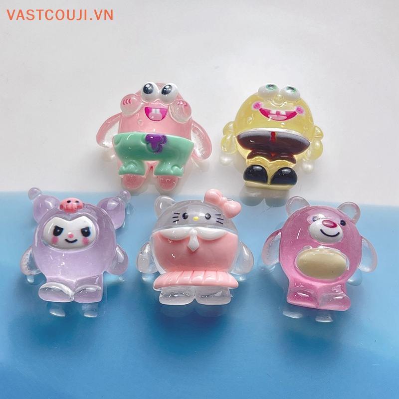 Set 2 Mô Hình Nhân Vật Hoạt Hình SpongeBob Patrick Star Kuromi Dâu Tây Mini Bằng Nhựa Resin Màu Dạ Quang Xinh