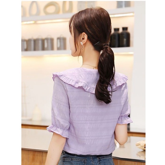 Áo Sơ Mi Chiffon Cổ Búp Bê Tay Ngắn Thời Trang Mùa Hè 2023 Mới Cho Nữ