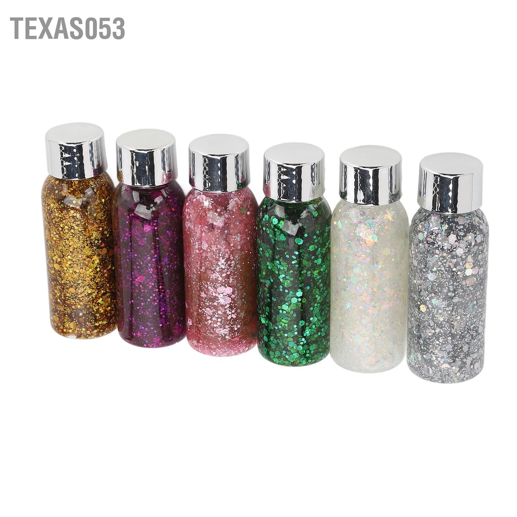 Texas053 Bộ 6 Màu Mịn Lấp Lánh Toàn Phương Thủ Công Mỹ Phẩm Cho Thân Móng Mặt Tóc Phấn Mắt Trang Điểm 180ML