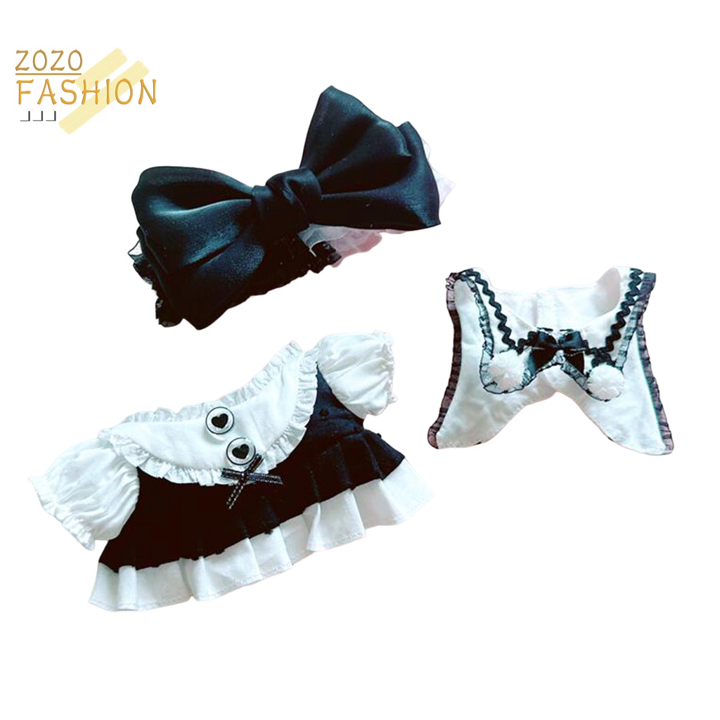 1 Bộ Đầm + Áo Vest + Chân Váy Xếp Ly Ba Mảnh Vải Cotton 20cm Màu Trắng Đen Cho Búp Bê