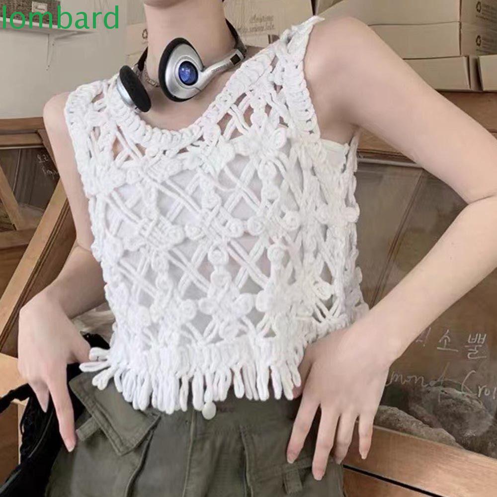 Lombard Áo Crop Top Cotton Dệt Kim Không Tay Họa Tiết Hoa Sang Trọng Cho Kỳ Nghỉ