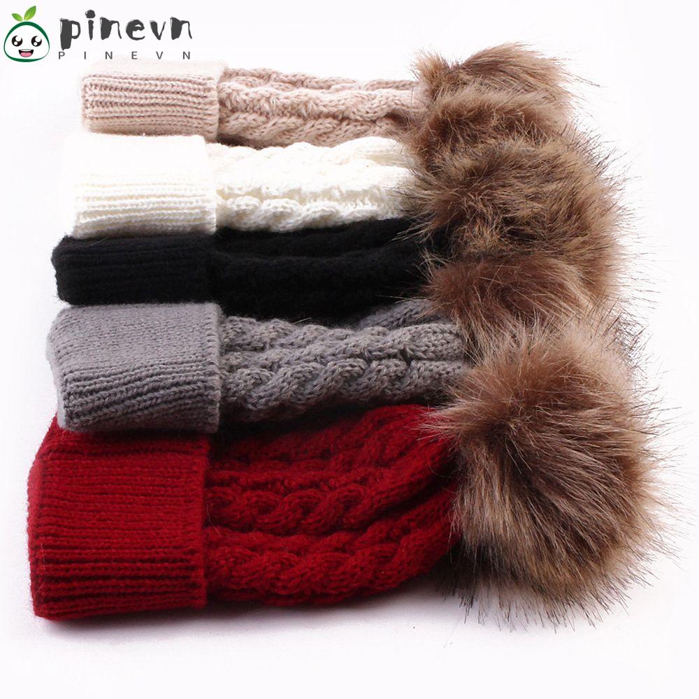 PINEVN Mũ Trùm Đầu Dệt Kim Phối Lông Thú Cho Nữ