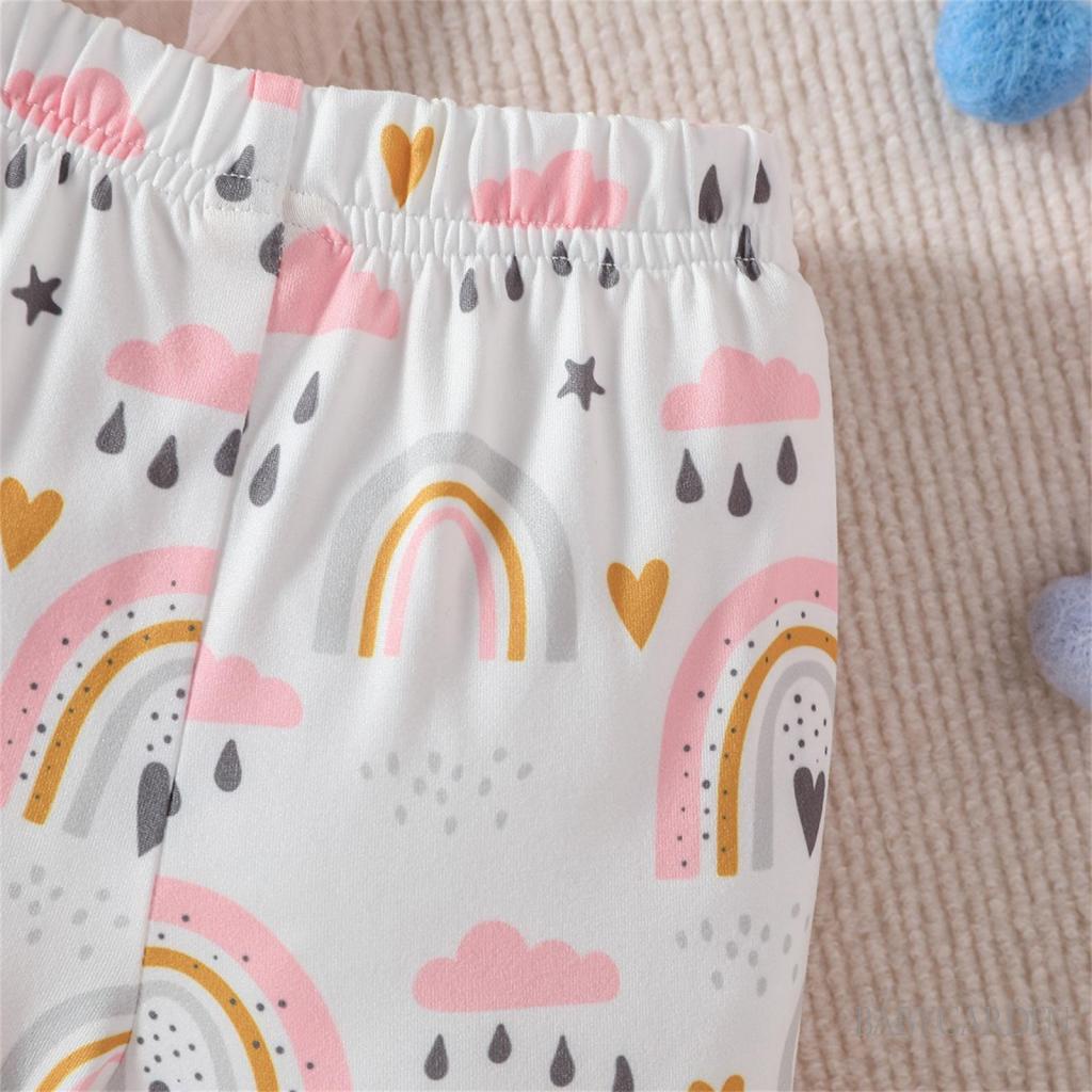 Set Áo Liền Quần + Quần Ống Loe + Băng Đô In Họa Tiết Cầu Vồng Dành Cho Bé Gái 3-24 Tháng Tuổi