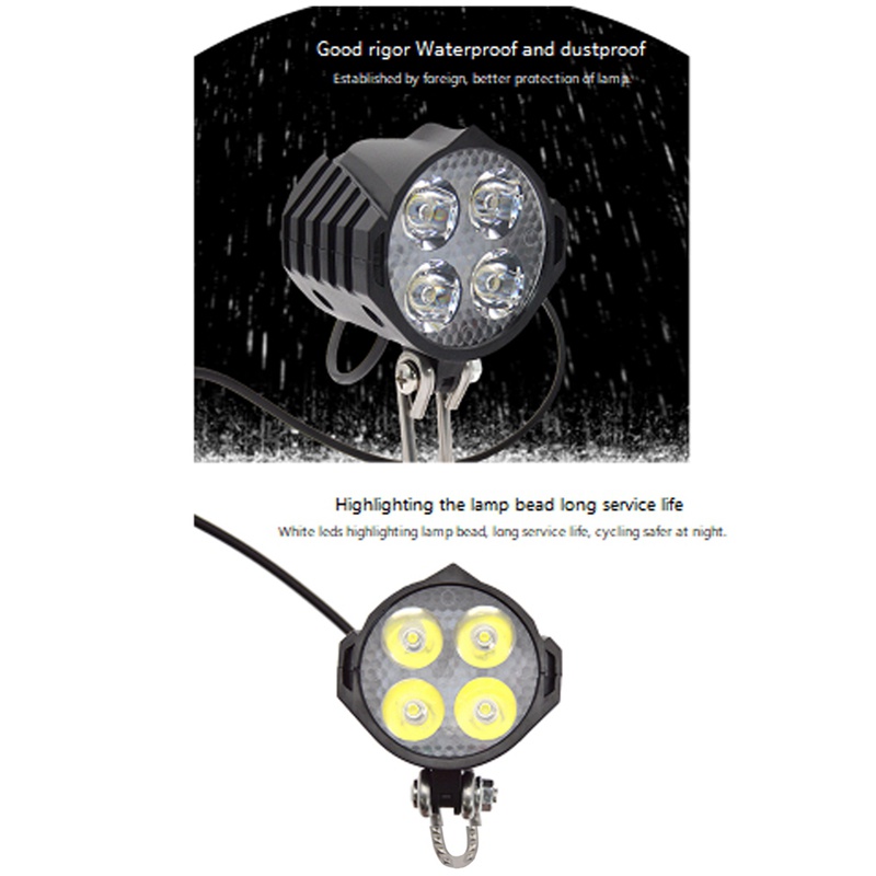 Đèn Pha E-Bike 36V-48V Chống Thấm Nước Kèm Còi Gắn Phía Trước Xe Đạp Điện