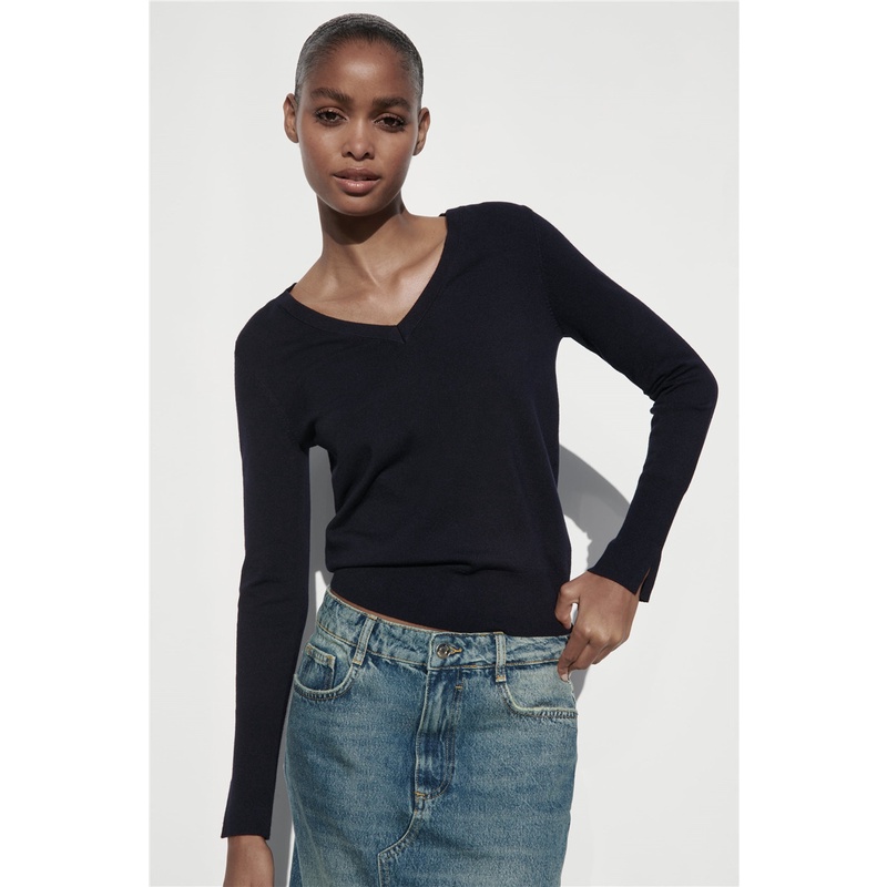 Áo Dệt Kim Tay Dài Cổ Chữ V Màu Trơn Thời Trang ZARA Cao Cấp Cho Nữ 1509125