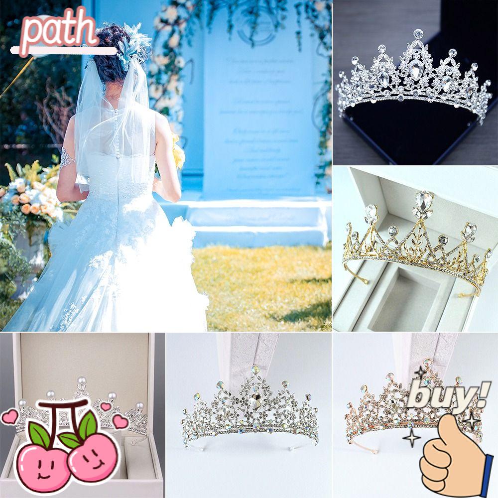 PATH Vương Miện Cài Tóc Đính Kim Cương Giả Màu Bạc Cho Cô Dâu
