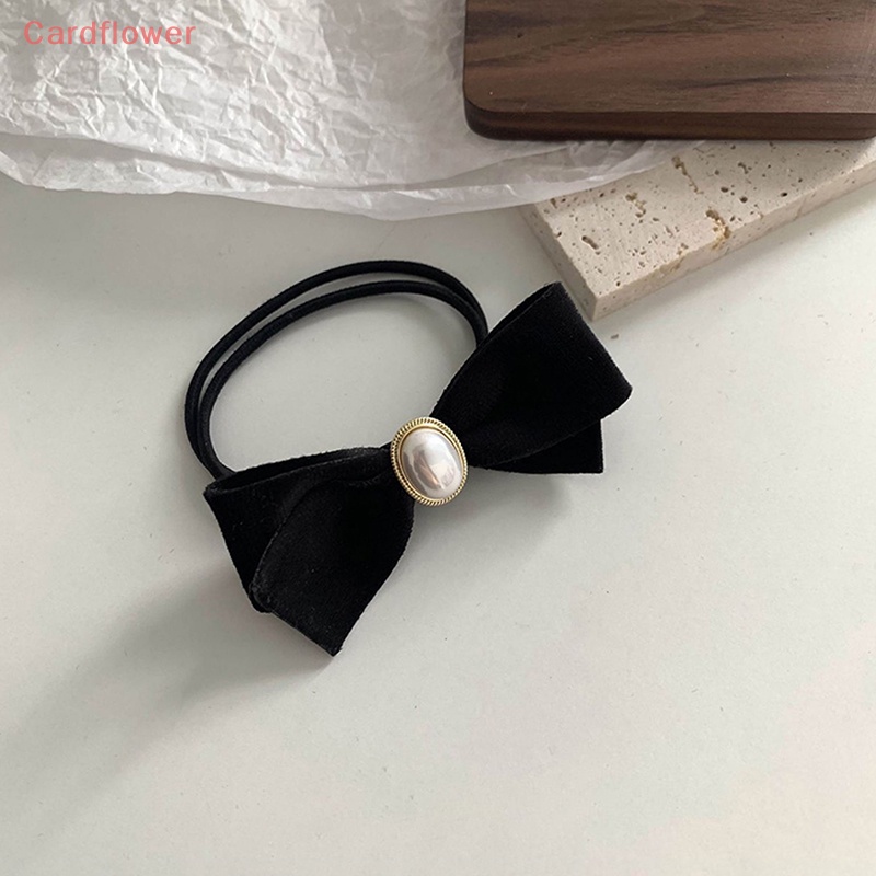 < Cardflower > Dây Buộc Tóc Cao Su Co Giãn Đính Hạt Ngọc Trai Siêu Co Giãn Màu Đen Đơn Giản