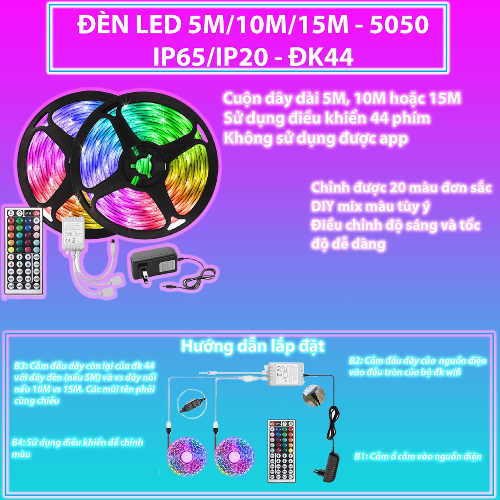 Đèn Led TikTok Dây Trang Trí 10M Đổi Nhiều Màu Có Điều Khiển, Dây Đèn Led Trang Trí 16 Triệu Màu Chống Nước