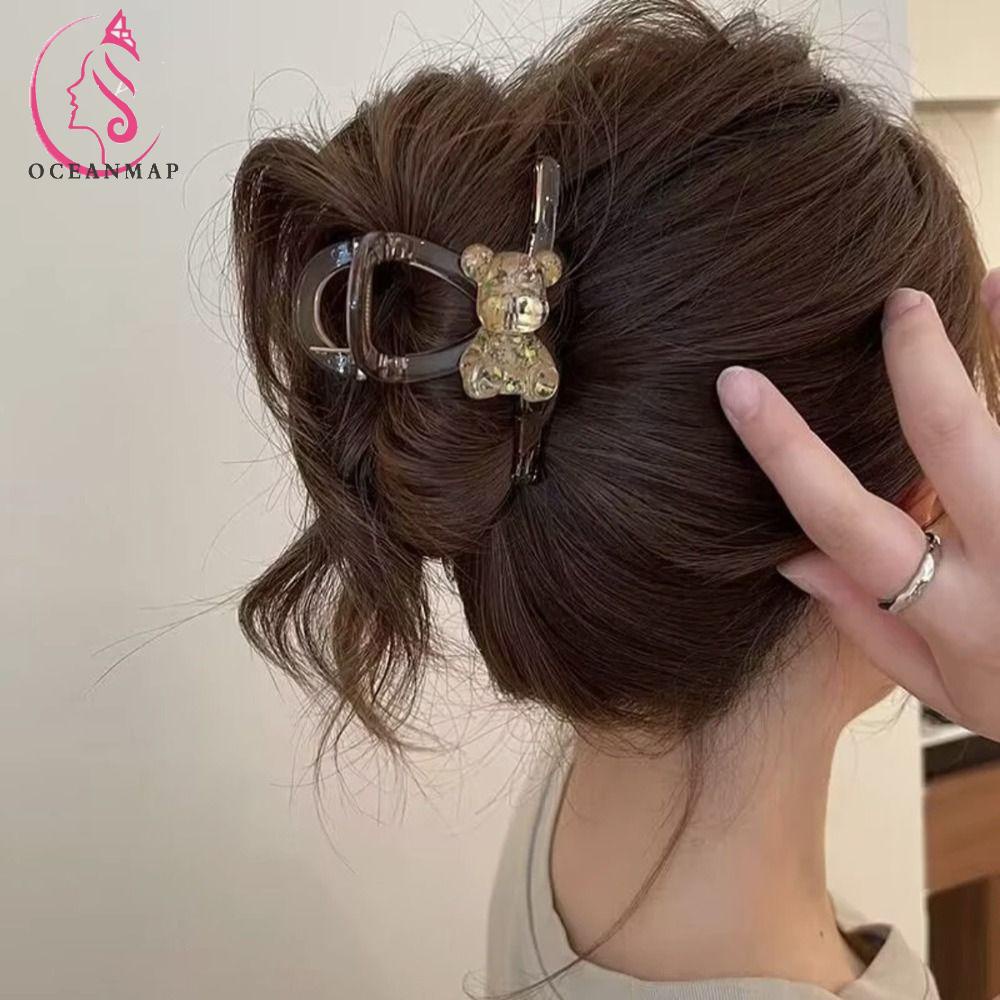 Kẹp Tóc Càng Cua Bằng Acrylic Trong Suốt Sáng Bóng Hình Gấu / Cá Mập Cho Nữ