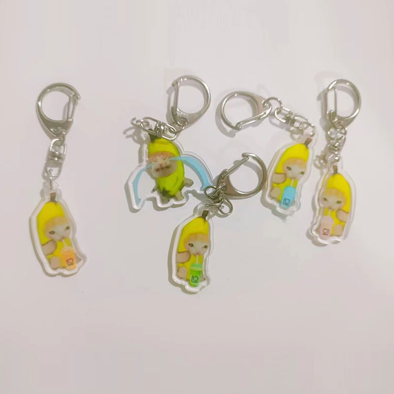 Móc Khóa Acrylic Hình Mèo / Chuối / Biểu Tượng Cảm Xúc Sáng Tạo Vui Nhộn