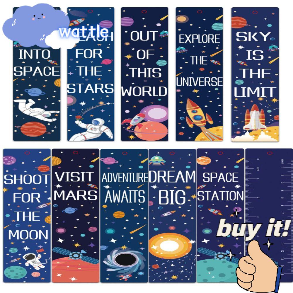 WATTLE Set 10 Thẻ Đánh Dấu Trang Sách Truyền Cảm Hứng / Đọc Sách Chủ Đề Không Gian / Đánh Dấu Sách Kèm 10 Tấm Kim Loại