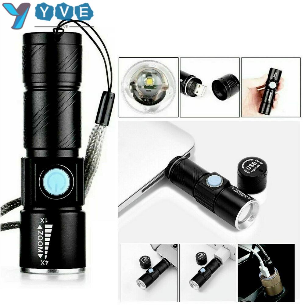 YVE 4 Đèn Pin LED Mạnh Mẽ Siêu Sáng Có Thể Sạc Lại Bằng Cổng USB Dùng Cho Cắm Trại Ngoài Trời