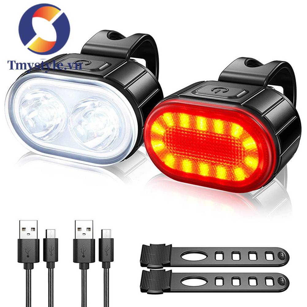 Bộ Đèn LED Chống Thấm Nước Sạc USB Cho Xe Đạp
