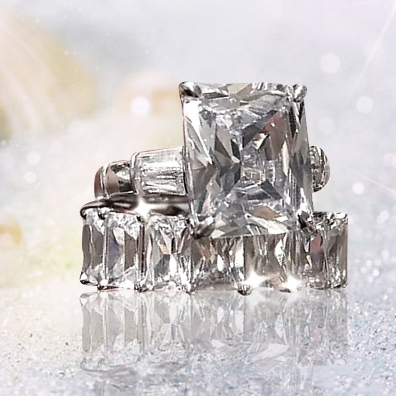 Ygt Set 2 Nhẫn Đính Đá Pha Lê Vuông Thời Trang Cho Nữ